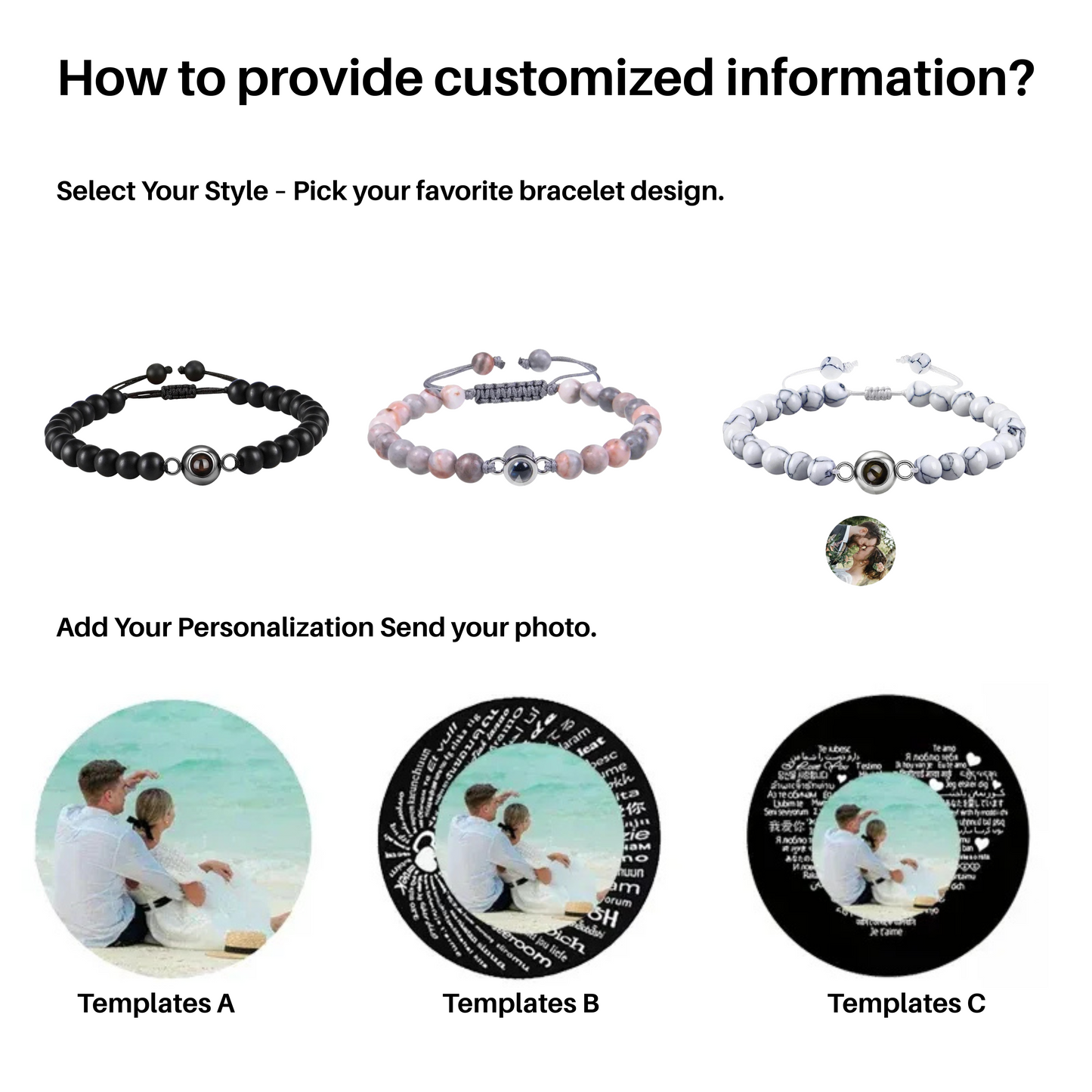 EVALORA – Projection Bracelet with Infinity Heart and Personalized Photo