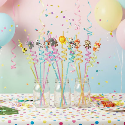 JUNGLESTRAWS – Wiederverwendbare Plastikstrohhalme mit Tiermotiven für Kinderpartys 0