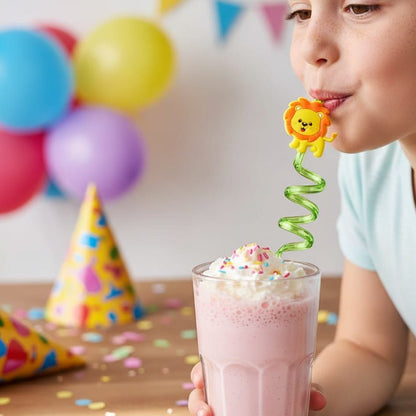 JUNGLESTRAWS – Wiederverwendbare Plastikstrohhalme mit Tiermotiven für Kinderpartys 5