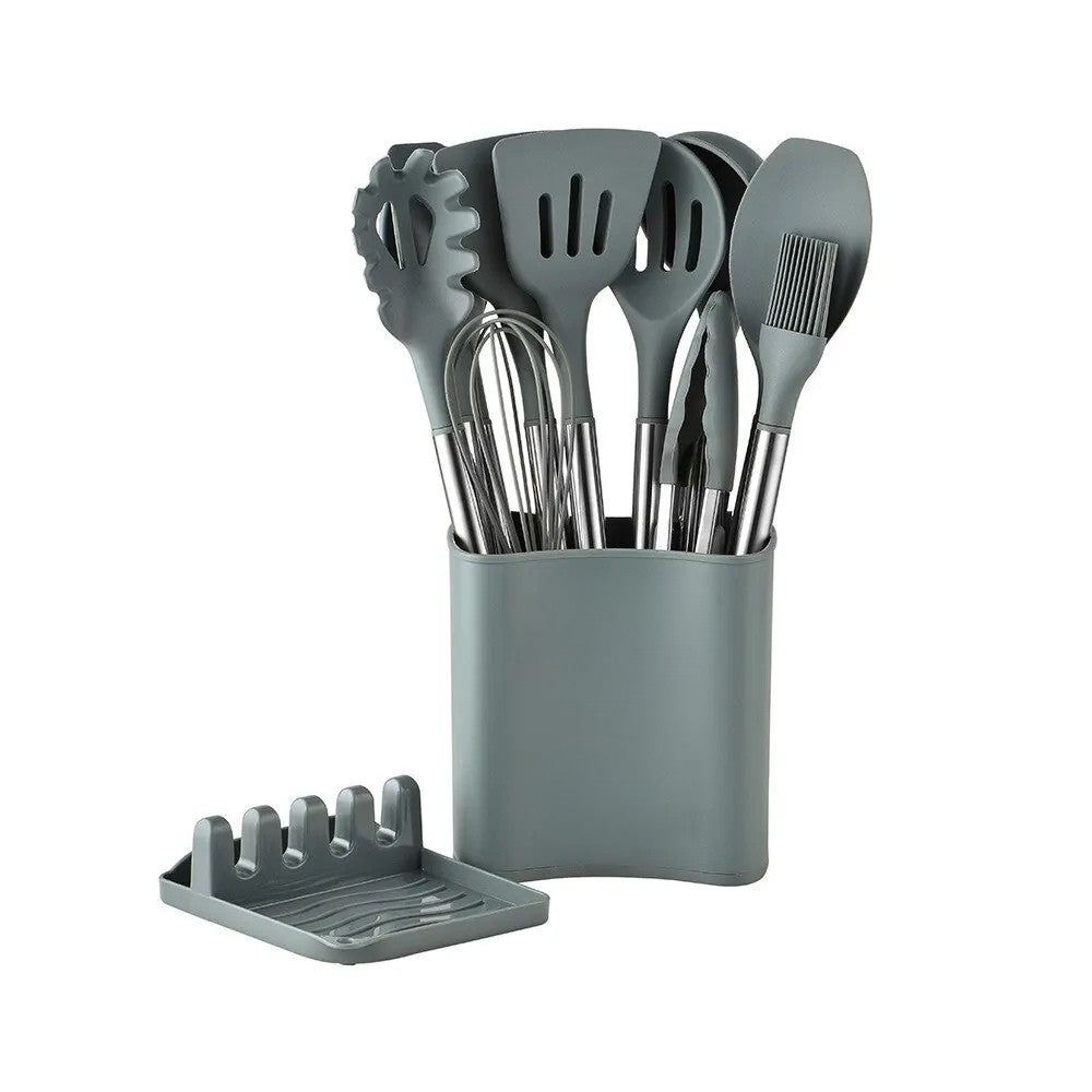 KITCHENORA – Komplettes Utensilienset mit Silikonköpfen und Griffen in Holzoptik 0