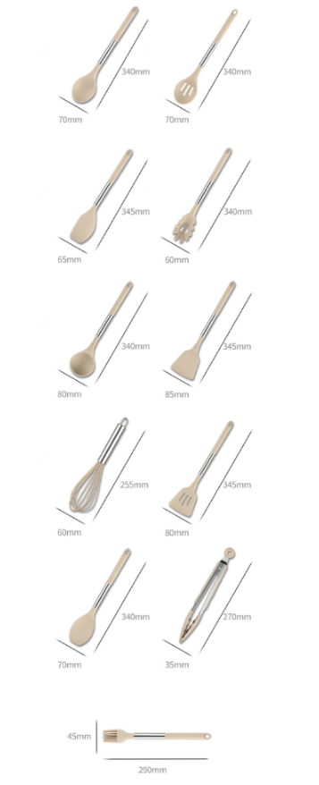 KITCHENORA – Komplettes Utensilienset mit Silikonköpfen und Griffen in Holzoptik 6
