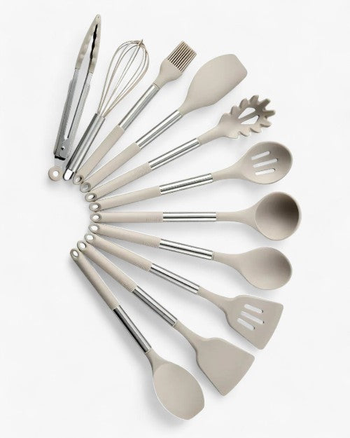 KITCHENORA – Komplettes Utensilienset mit Silikonköpfen und Griffen in Holzoptik 8