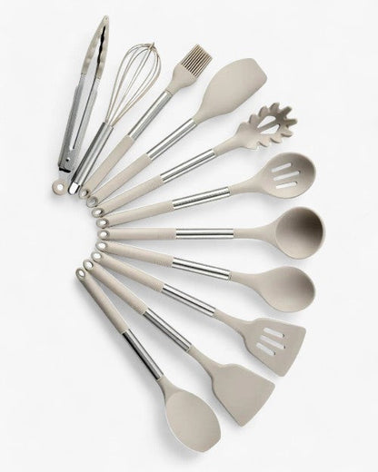 KITCHENORA – Komplettes Utensilienset mit Silikonköpfen und Griffen in Holzoptik 8