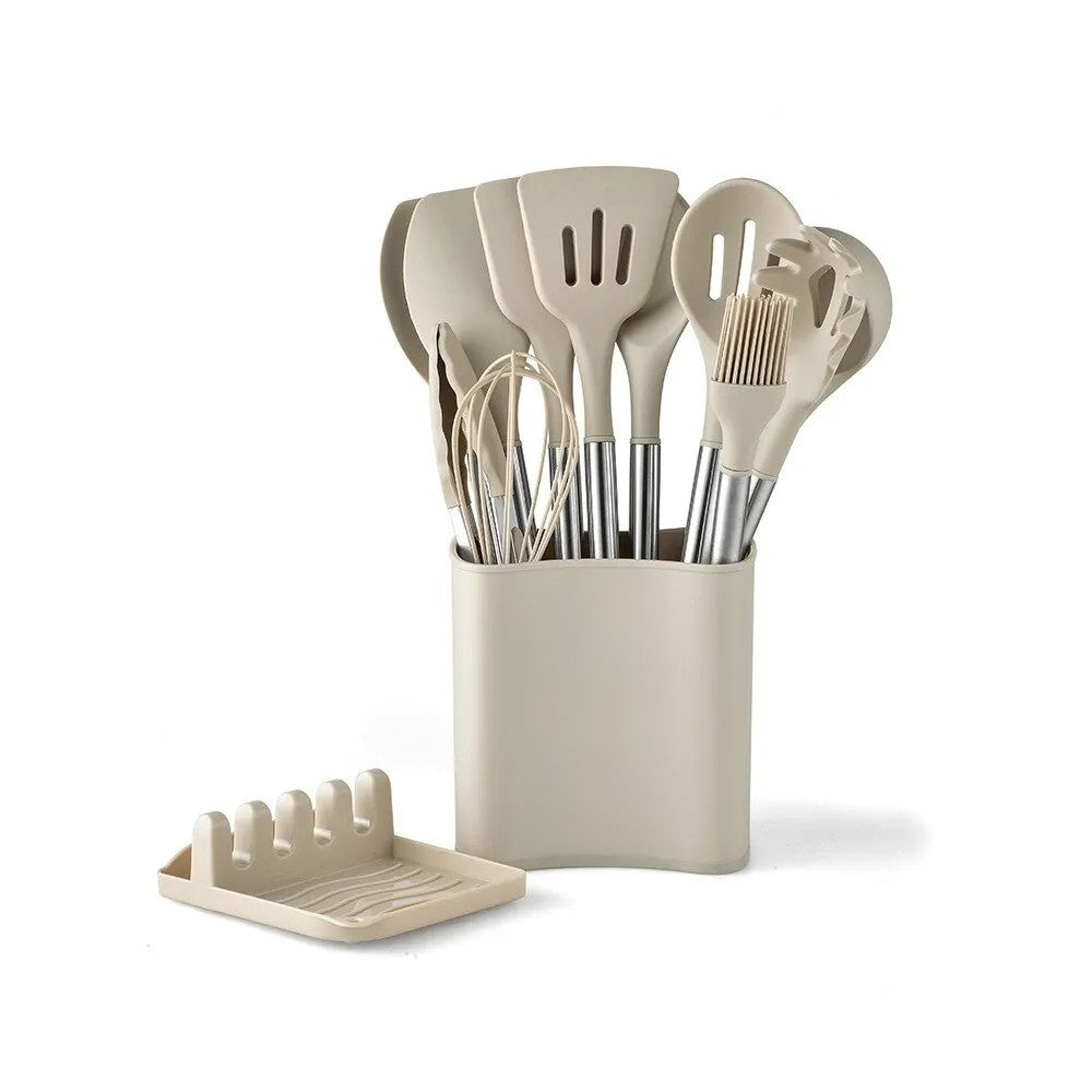KITCHENORA – Komplettes Utensilienset mit Silikonköpfen und Griffen in Holzoptik 9