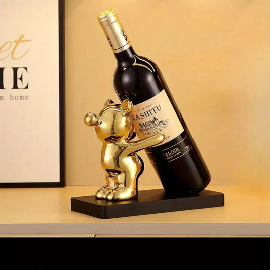 BEARWINE Estante – Estante de vino de cerámica juguetón con diseño de oso para almacenamiento elegante de botellas