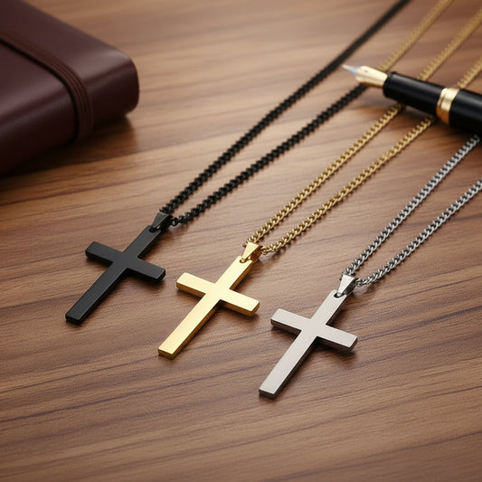 COLLANA FAITHLINE – Collana classica da uomo con ciondolo a croce in acciaio inox
