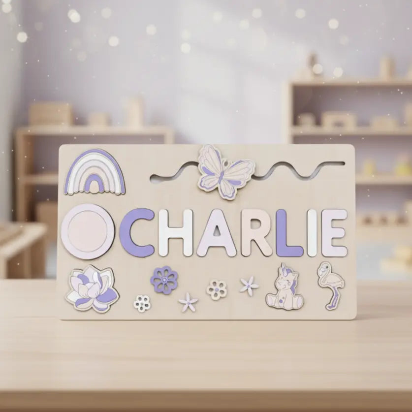 Kleines Namenspuzzle aus Holz | Personalisiertes Montessori-Spielzeug | Individuelles Namenslernpuzzle | Pädagogisches Holzgeschenk für Kleinkinder 5
