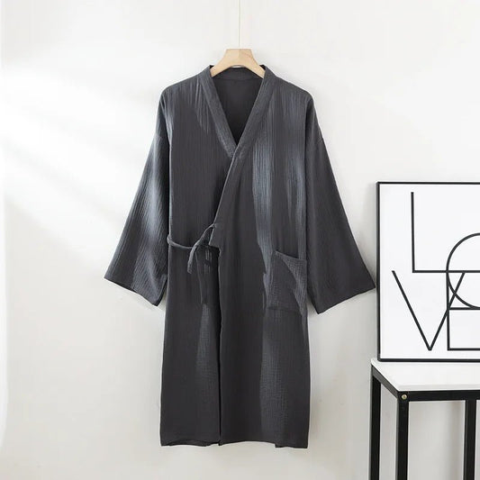 CasaWeave Cotton Kimono | 100% Cotton Unisex Bathrobe | Breathable & Lightweight | Elegant Home Spa Loungewear