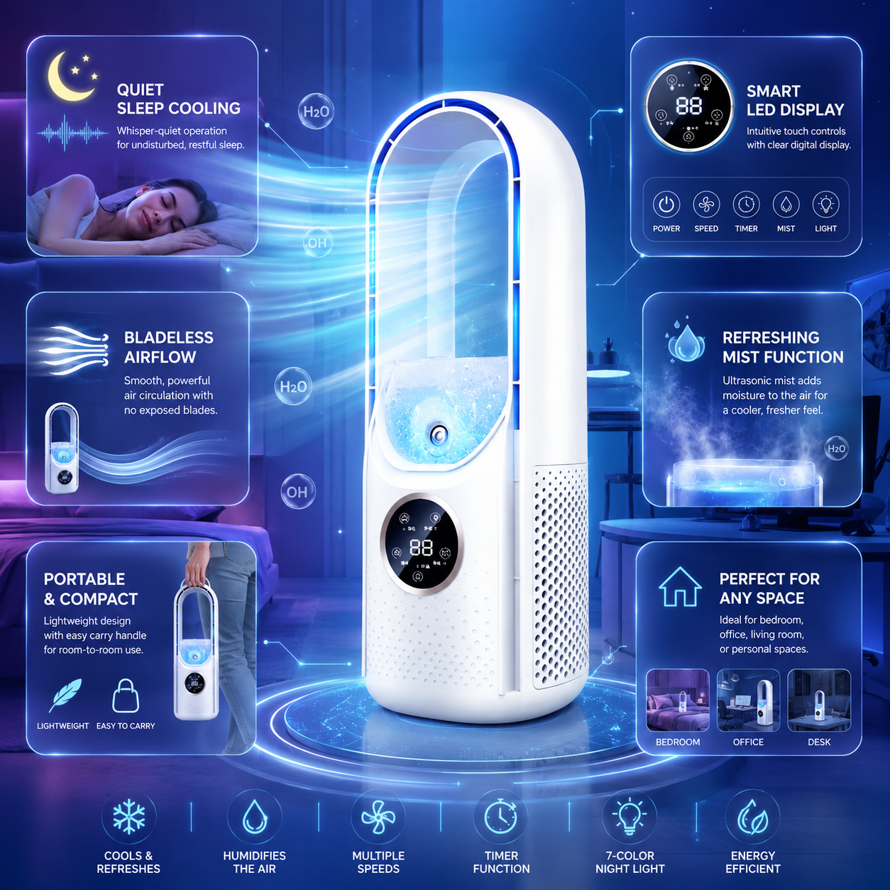 Kompakte Mobile Klimaanlage - Leise Flügellose Kühlung für Schlafzimmer und Büros 3