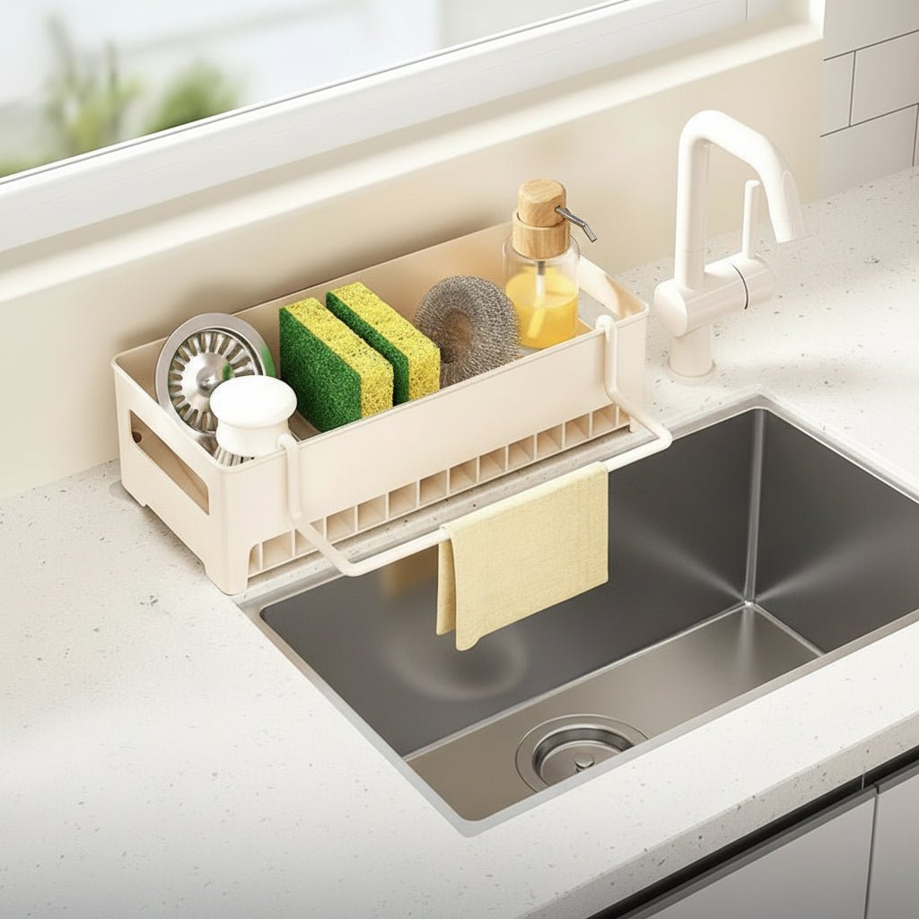 Küchen Organizer - Multifunktionaler Spülbecken Organizer mit Abnehmbaren Tablett aus ABS 11