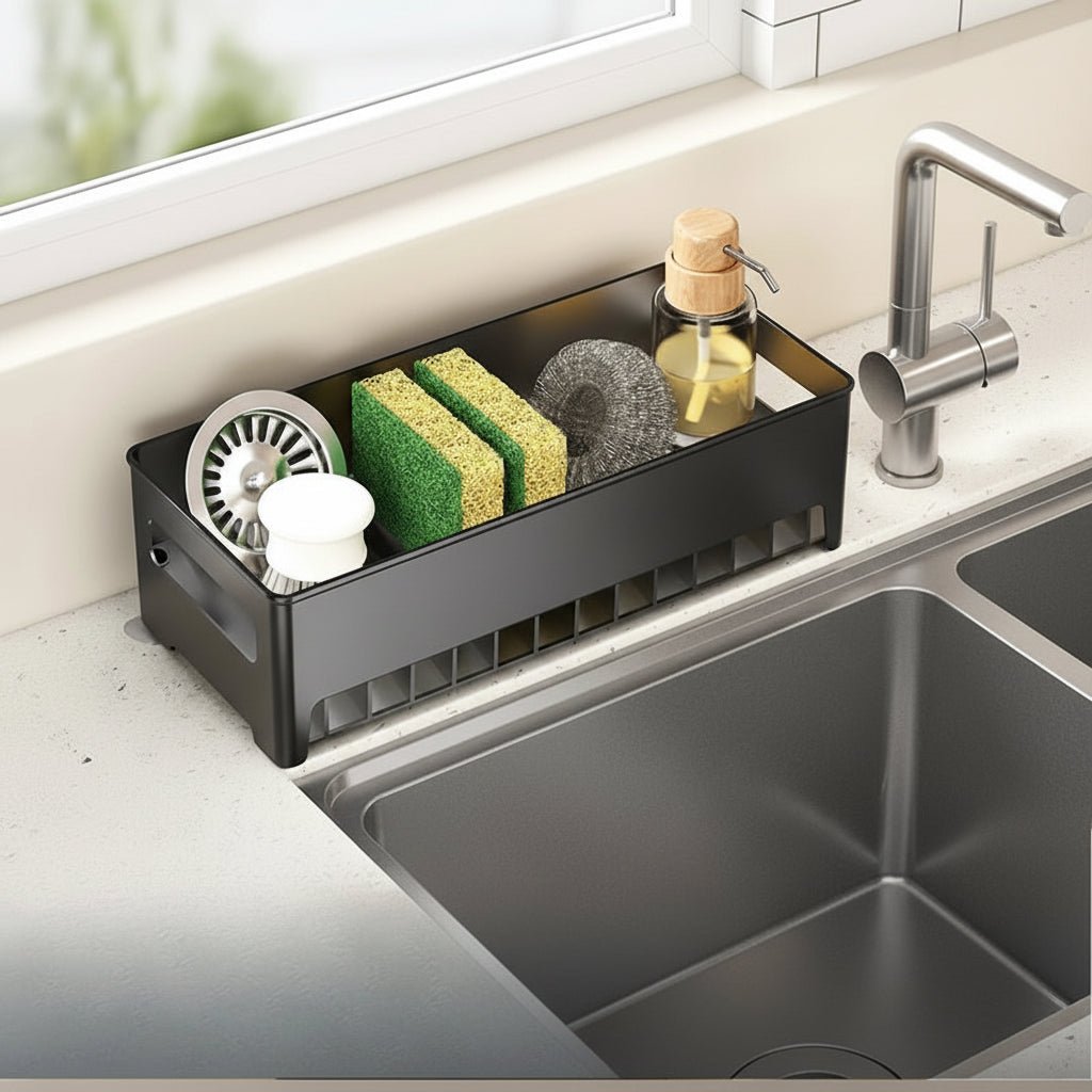 Küchen Organizer - Multifunktionaler Spülbecken Organizer mit Abnehmbaren Tablett aus ABS 9