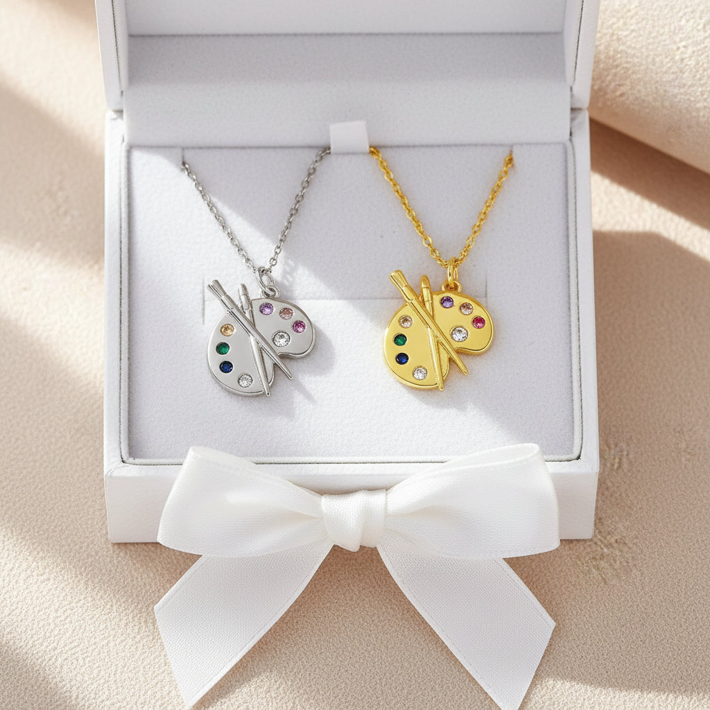 Künstler-Palette Edelstein-Anhänger-Halskette in Gold & Silber für Kreativität 1