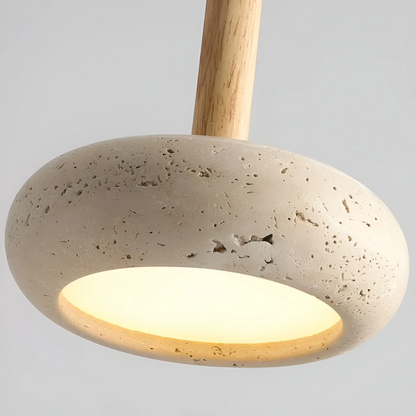 TranquilHalo – Lámpara de techo LED retro de madera y piedra para un ambiente relajante