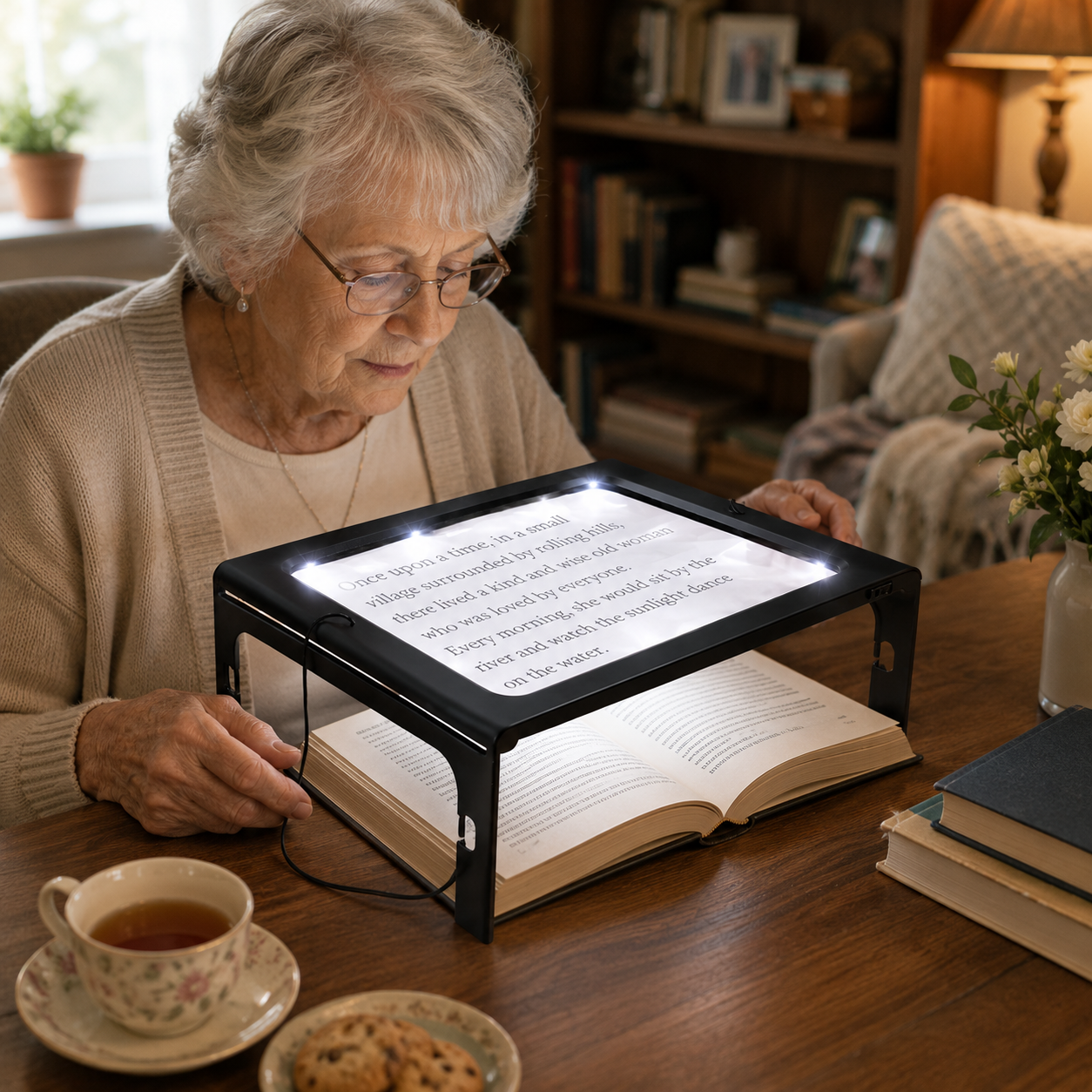 LENSHAVEN – Lupa de lectura manos libres con aumento de 3x y luz LED