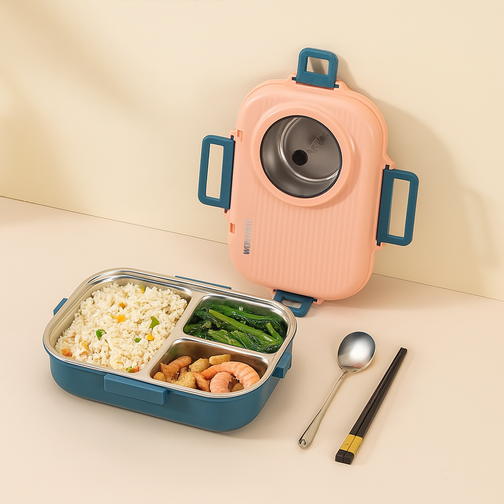 PORTAFRESH – Stainless Steel Lunchbox with Leak-Proof Lid and 3-Compartment Divider System