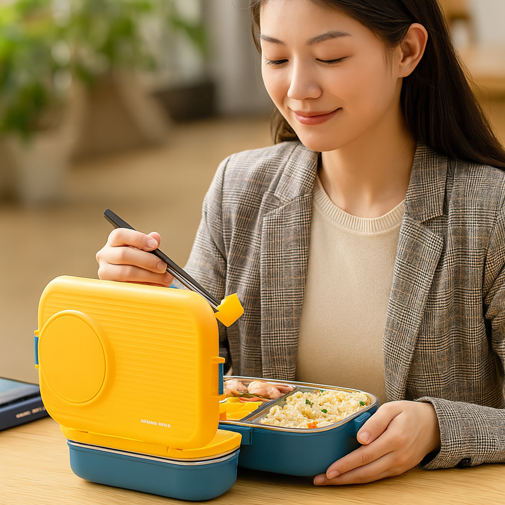 PORTAFRESH – Stainless Steel Lunchbox with Leak-Proof Lid and 3-Compartment Divider System