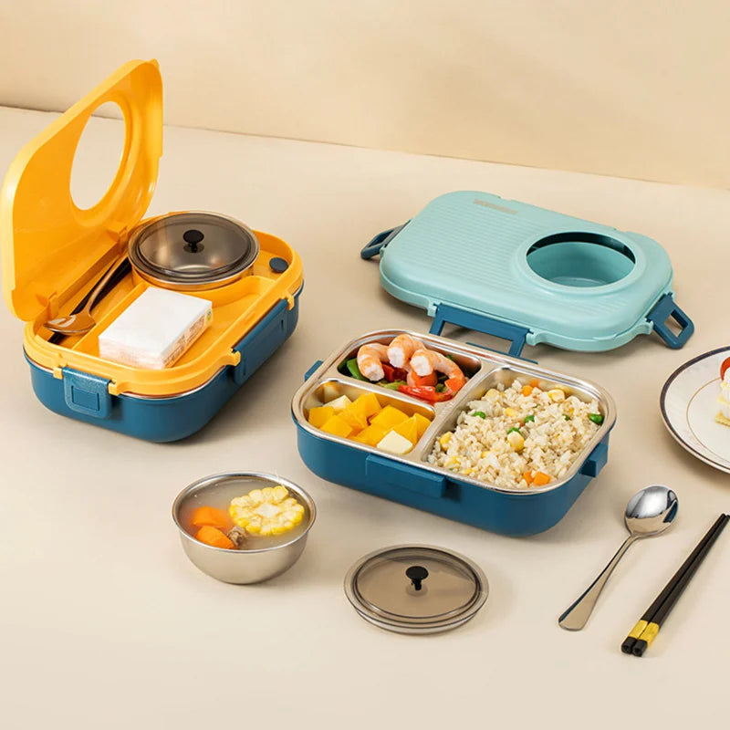 PORTAFRESH – Stainless Steel Lunchbox with Leak-Proof Lid and 3-Compartment Divider System