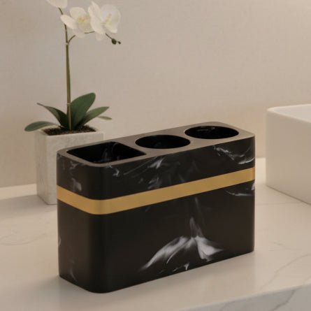 LUXORA – Elegante schwarze Marmor-Akzentablage für das Badezimmer mit Goldrand 0