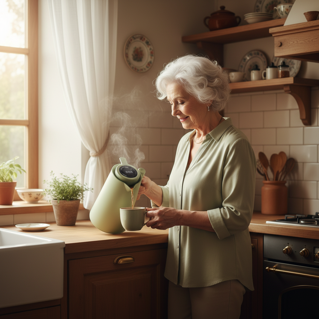 Lattea - 1L Thermoskanne Mit Temperaturanzeige, Doppelwandiger Edelstahl Und Holzgriff 0