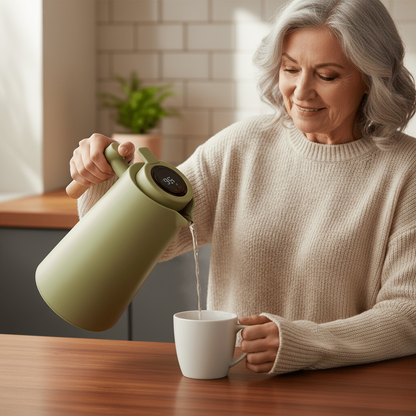 Lattea - 1L Thermoskanne Mit Temperaturanzeige, Doppelwandiger Edelstahl Und Holzgriff 5