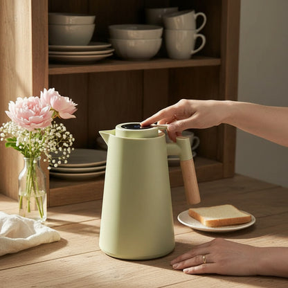 Lattea - 1L Thermoskanne Mit Temperaturanzeige, Doppelwandiger Edelstahl Und Holzgriff 7