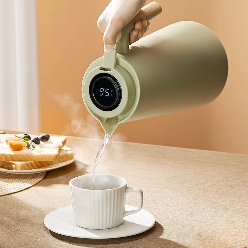 Lattea – Thermoskanne mit Temperaturanzeige, auslaufsicherem Design und Holzgriff 1