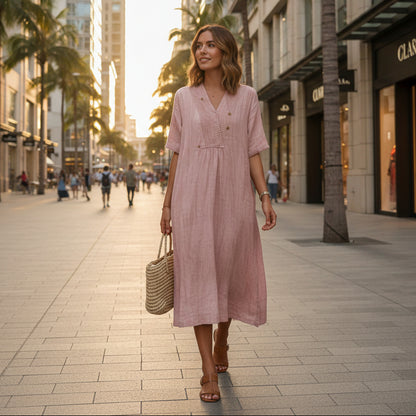 Leichtes A-Linien Damenkleid mit V-Ausschnitt und Taschen für Sommerkomfort 8