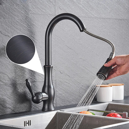 GOLDSTREAM Kitchen Mixer - Luxurious kitchen tap with pull-out spray & swivel function in a golden finish
