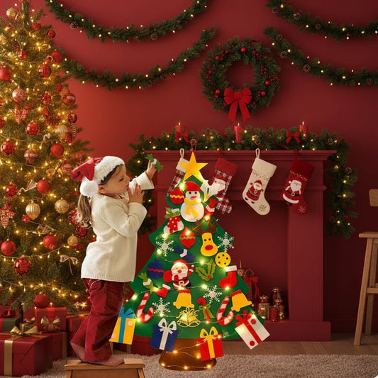 MAGICFELT SPRUCE – Interaktiver Weihnachtsbaum für die Wand mit LED-Lichtern und Filzornamenten für Kinder 0