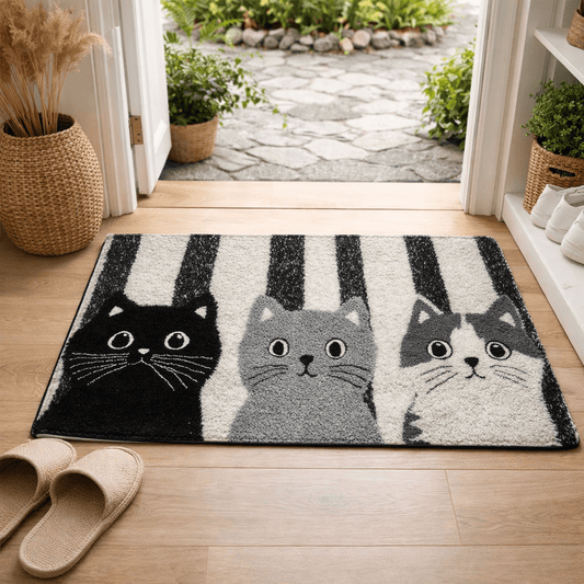 MEOWRUG – Gestreifte Cartoon-Katzen-Fußmatte für den Innen- und Außenbereich 0
