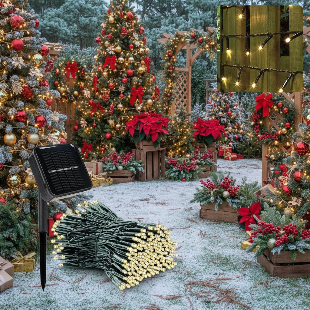 MERRYGLOW – Solar-LED-Weihnachtsgirlande mit 300 Lichtern, 8 Modi, IP65 wetterfest 6