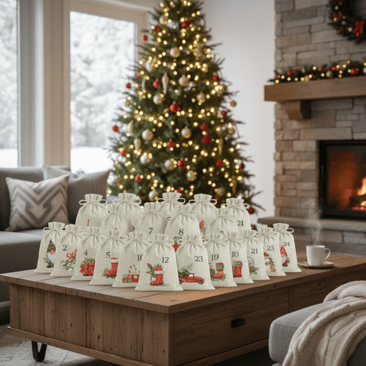 MERRYSAC – 24 Weihnachtsgeschenktüten mit Kordelzug für festliche Stimmung 0