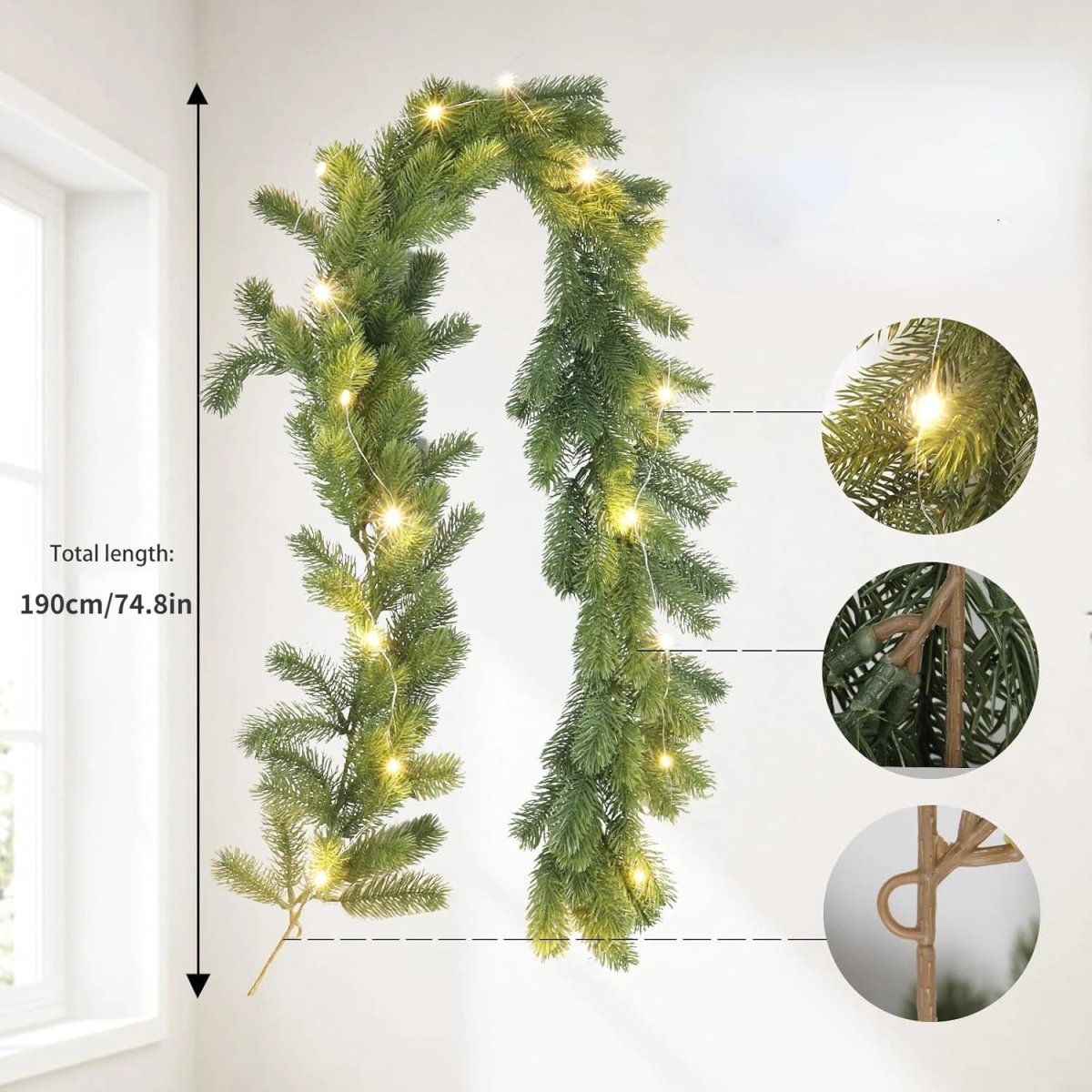 MERRY ARC – Künstlicher Weihnachtskranz (190 cm) mit warmweißen LED-Lichterketten 4