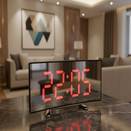 MIRRORTIME CURVE – Gebogener LED-Spiegelwecker für moderne Räume 0