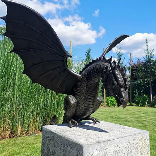 Magische Drachenstatue aus Kunstharz - Wetterfestes Gartendekor mit Bronzeoptik 4