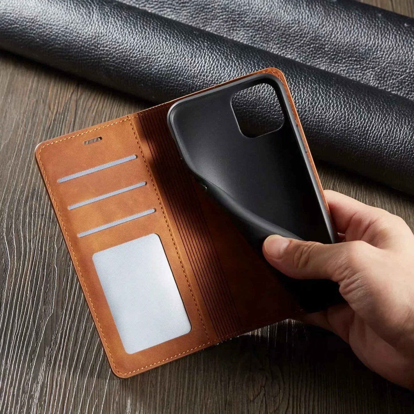 Magnetische leren iPhone-hoes – elegante leren hoes met magneetsluiting voor optimale bescherming