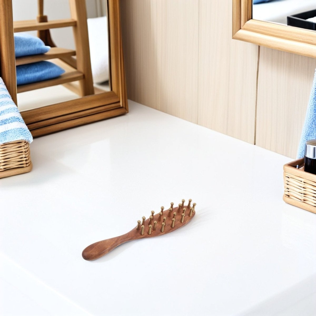 CALMROOT – Peine de masaje de madera de rosa para la estimulación del cuero cabelludo y la relajación