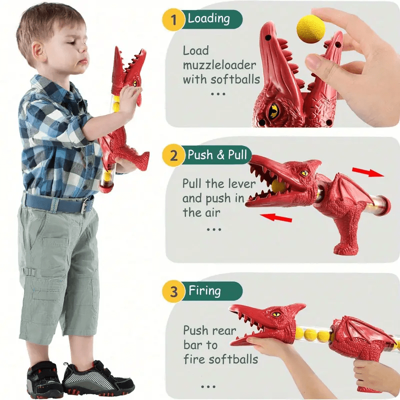 DINOPOP BLASTER – Dinosaurier-Schießspiel für Kinder mit weichen Schaumstoffbällen & Zielscheibe
