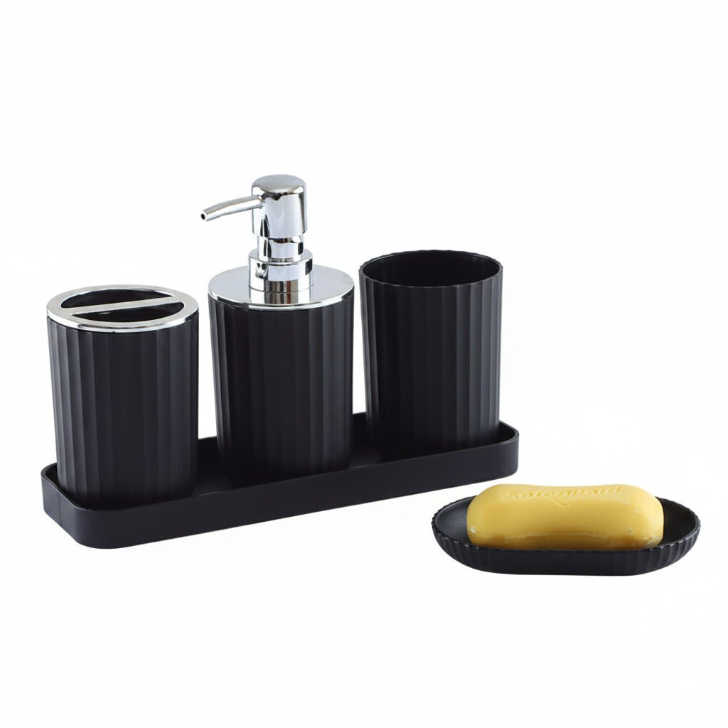 CERAVIA – White Bathroom Set with Soap Dish, Dispenser, and Cup for Elegant Bathroom Decoration