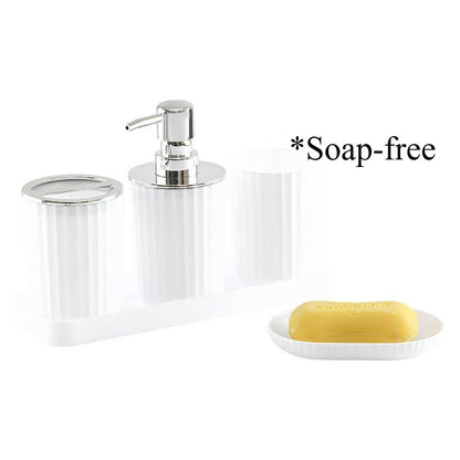 CERAVIA – White Bathroom Set with Soap Dish, Dispenser, and Cup for Elegant Bathroom Decoration