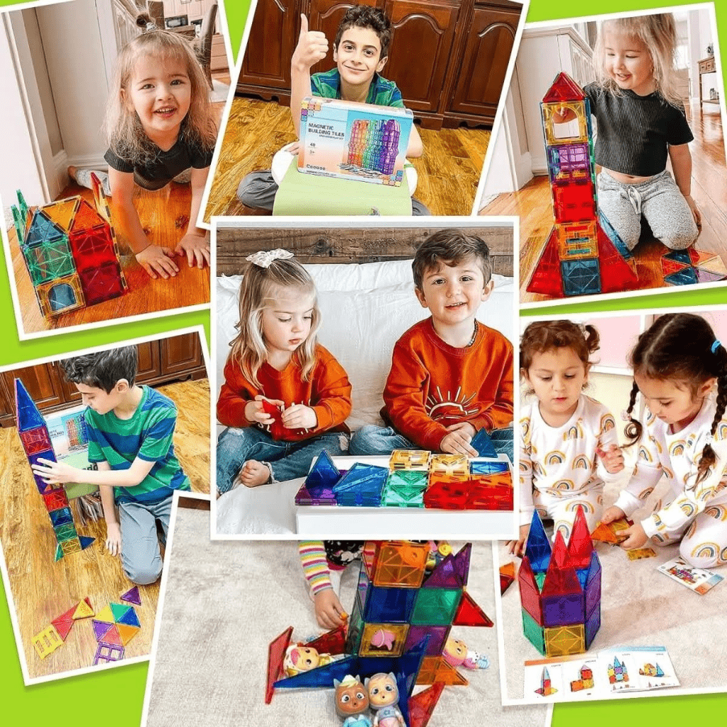 MagnaMonti Tiles - Jeu de construction magnétique de style Montessori pour les enfants créatifs