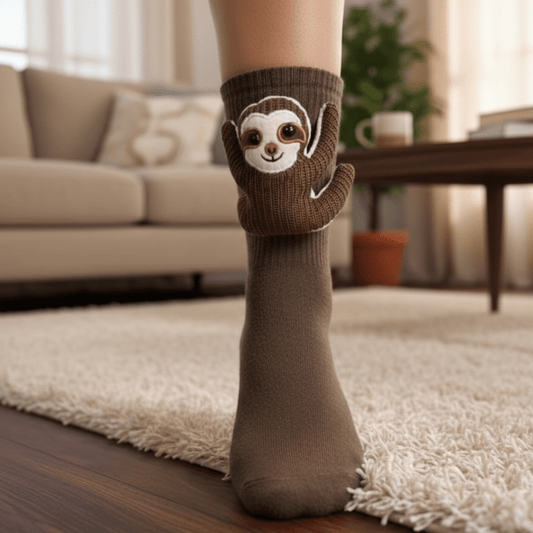 HUGFOOT – Knusse huissokken met schattige 3D-dieraccenten & veilige antislipzool