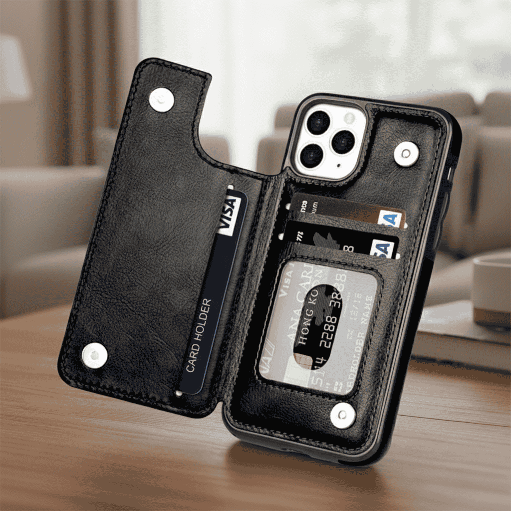 LEDERWALLET - Elegante custodia per smartphone con slot per carte di credito