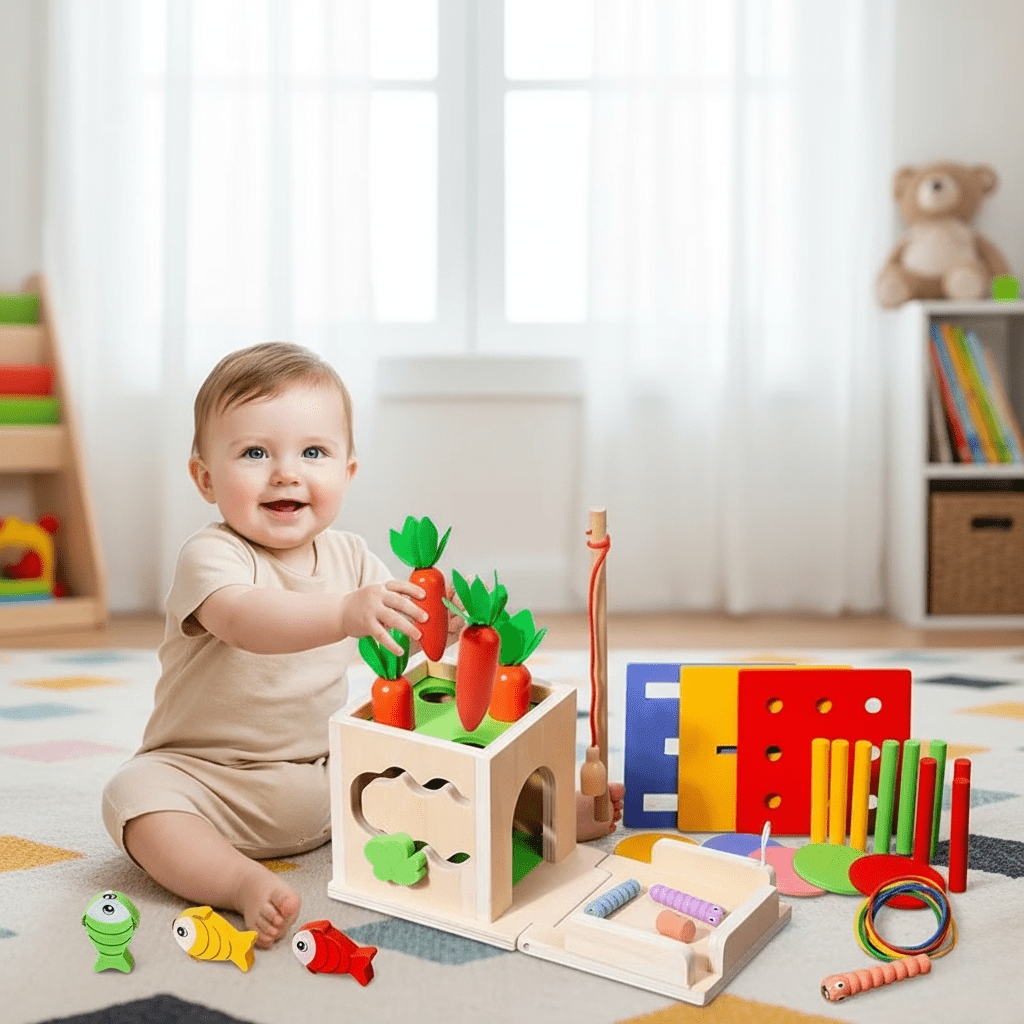 TinyTrail PlayCube - 8-in-1 Montessori play box for babies - Promotes development and creativity