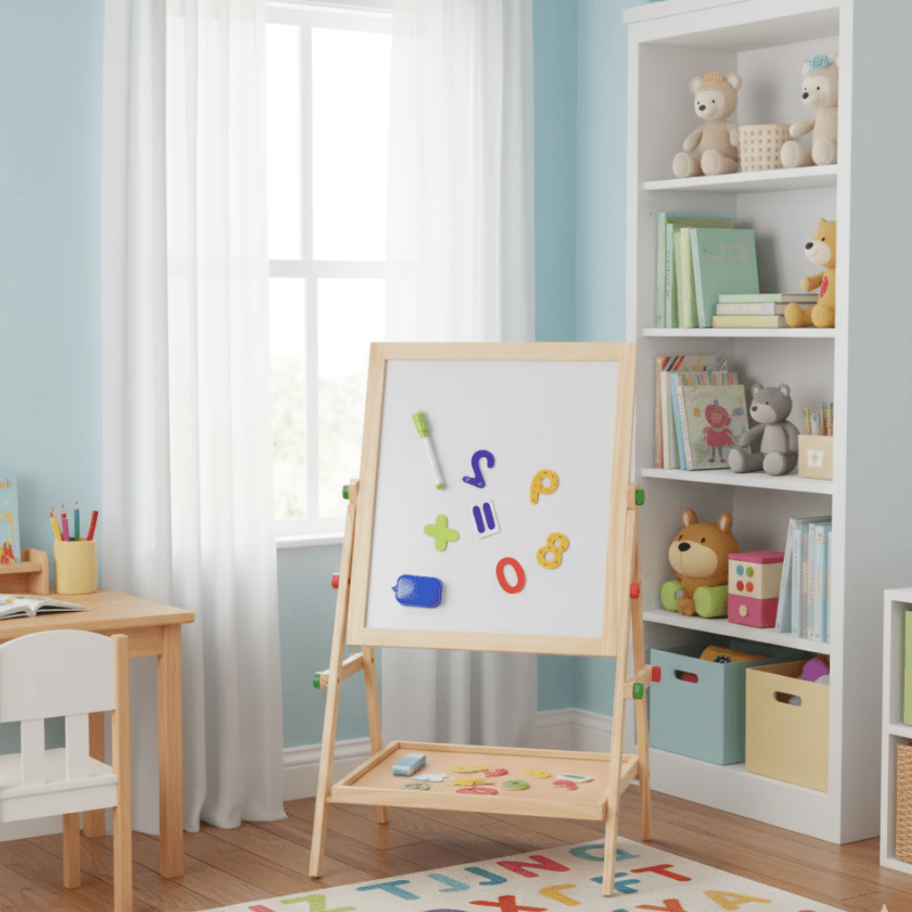BoardPro – Magnetic whiteboard & chalkboard for children with adjustable wooden frame