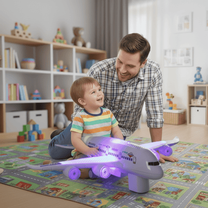 FLYGENIUS – Intelligent Music & Light Airplane Toy with Automatic Obstacle Navigation