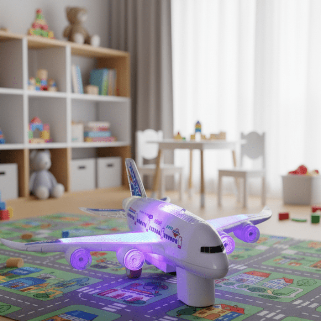 FLYGENIUS – Intelligent Music & Light Airplane Toy with Automatic Obstacle Navigation