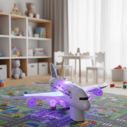 FLYGENIUS – Intelligent Music & Light Airplane Toy with Automatic Obstacle Navigation