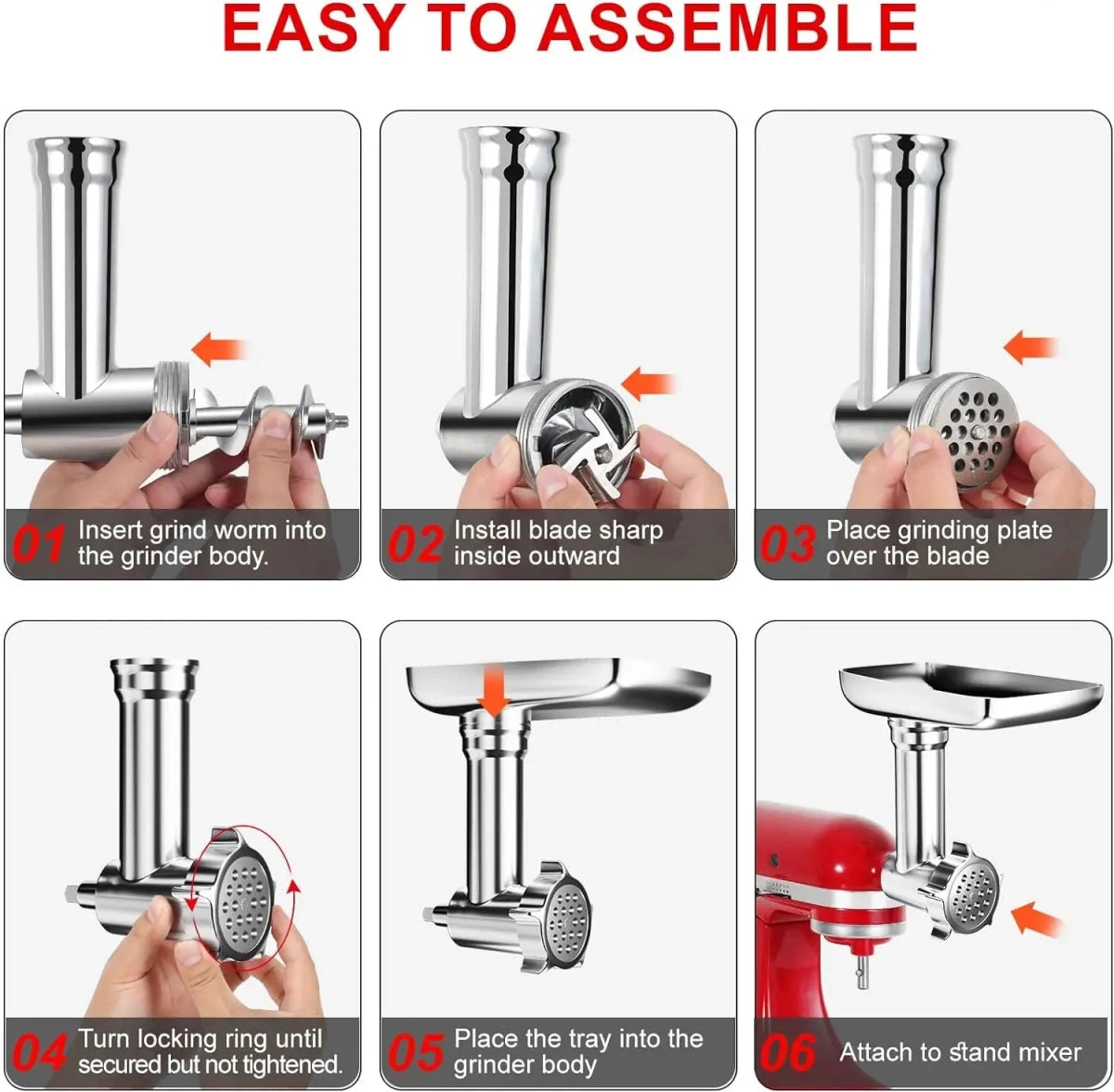 Metall Fleischwolfaufsatz für KitchenAid & Cuisinart Mixer - Multifunktional, Robuste Bauweise, Einfach zu Reinigen 2
