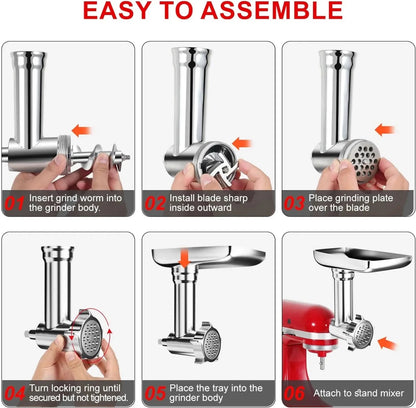 Metall Fleischwolfaufsatz für KitchenAid & Cuisinart Mixer - Multifunktional, Robuste Bauweise, Einfach zu Reinigen 2